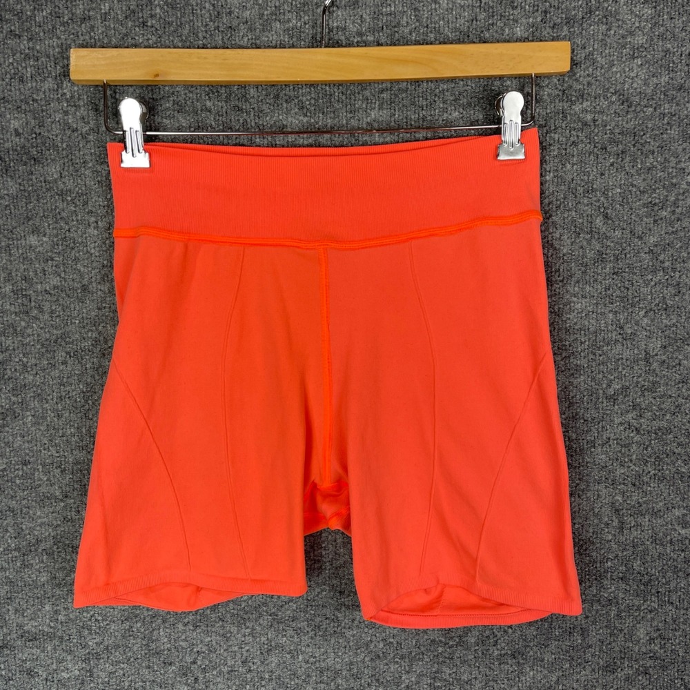 Free People Movement Orange Ribbed High‎ Waist Biker Shorts Workout M/L